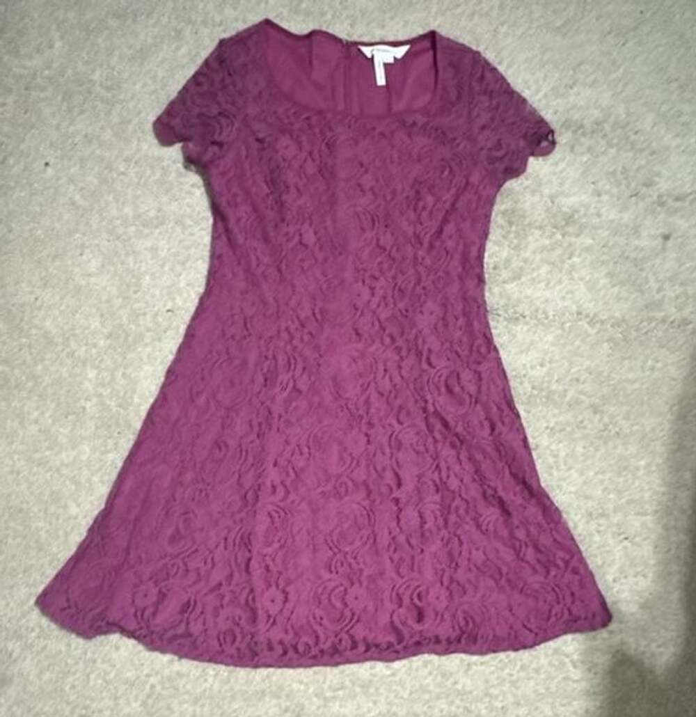 BCBG Generation Short Sleeve Lace Dress Size 4 Burgundy A-Line Mini Dress